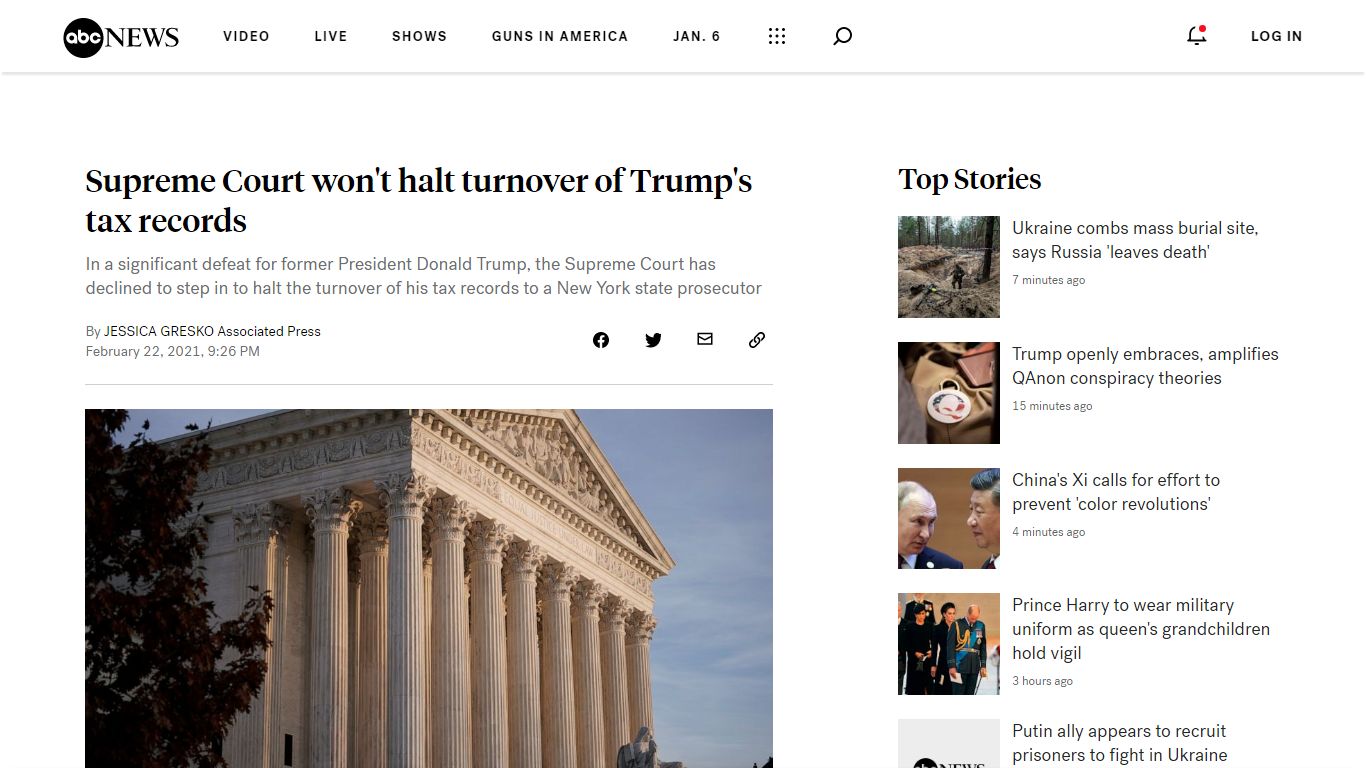 Supreme Court won't halt turnover of Trump's tax records