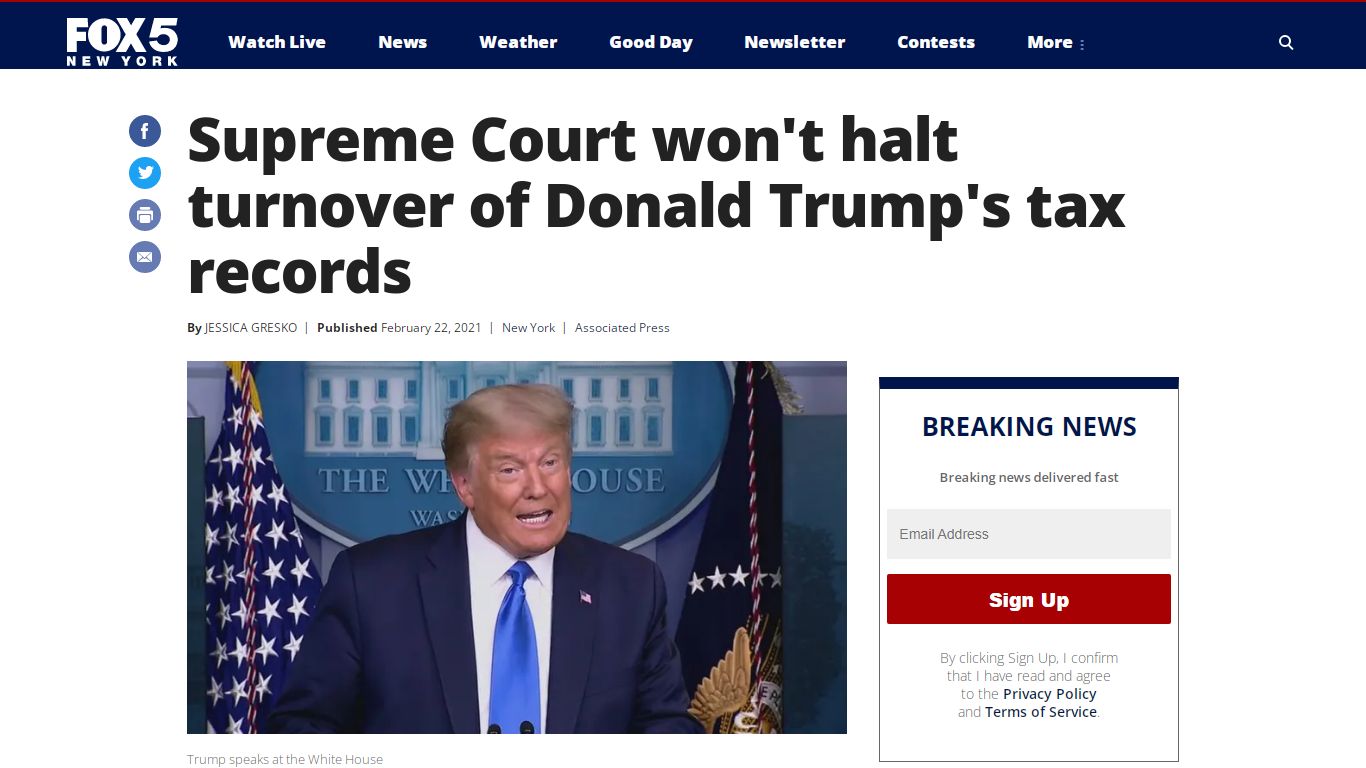 Supreme Court won't halt turnover of Donald Trump's tax records