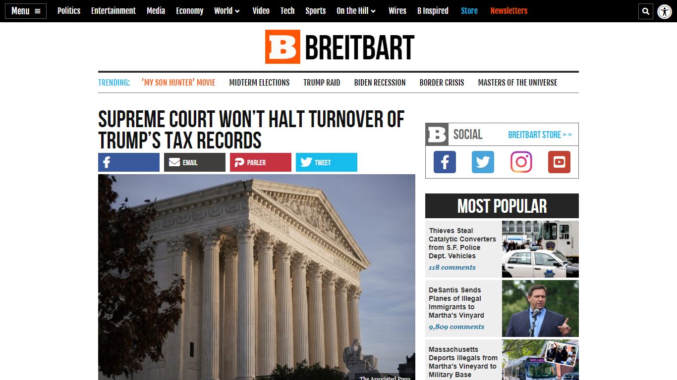 Supreme Court won’t halt turnover of Trump’s tax records